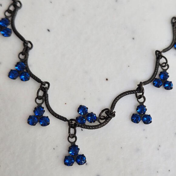 Bellagio Blue Necklace Rhinestone Crystal Dainty 15 Inch Black Small Delicate - Picture 8 of 10